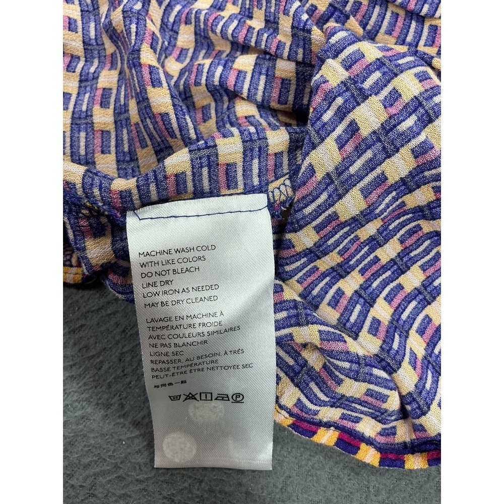 Maeve Anthropologie Shirt Womens Medium Blue Geometric Ruffle Hem Tunic Blouse - Picture 4 of 8